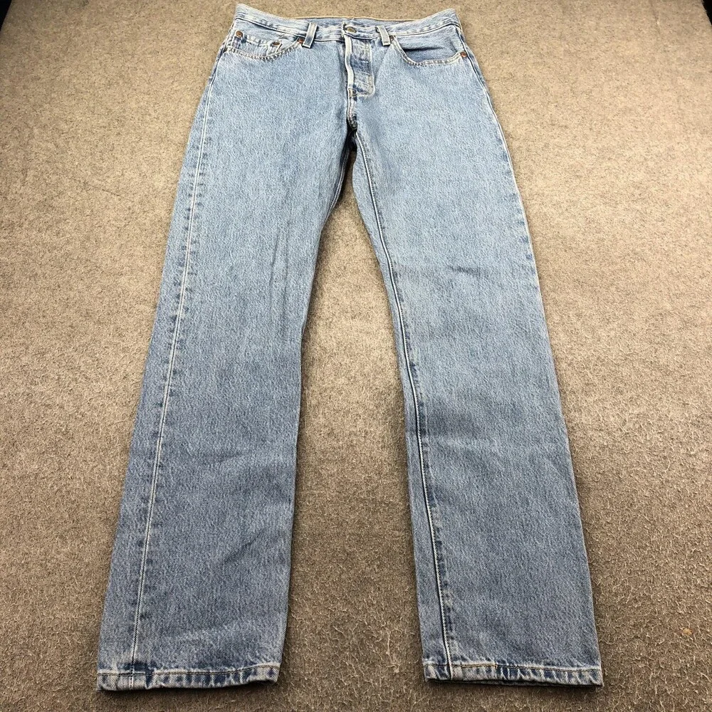Levis 501 Jeans Mens 28x32 Blue Light Wash Regular Straight Denim Pants Casual